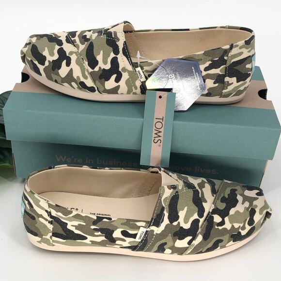 Toms Dirty Olive Green Black Tan Camouflage Canvas Slip On Alpargata Loafer Shoe - Picture 7 of 7